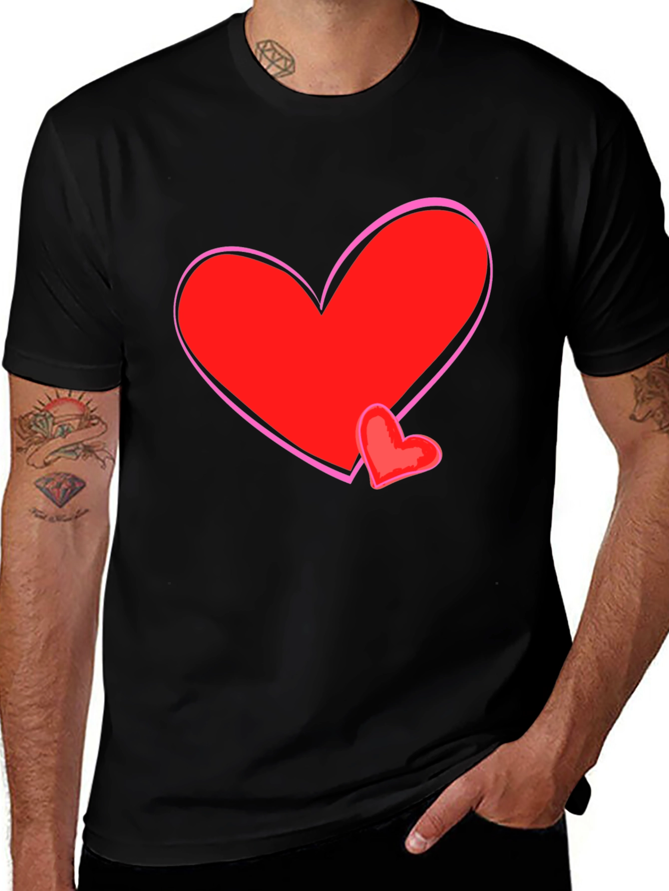 Heart Graphic T-Shirt - Black Cotton Casual Tee