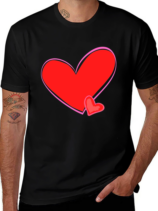 Heart Graphic T-Shirt - Black Cotton Casual Tee