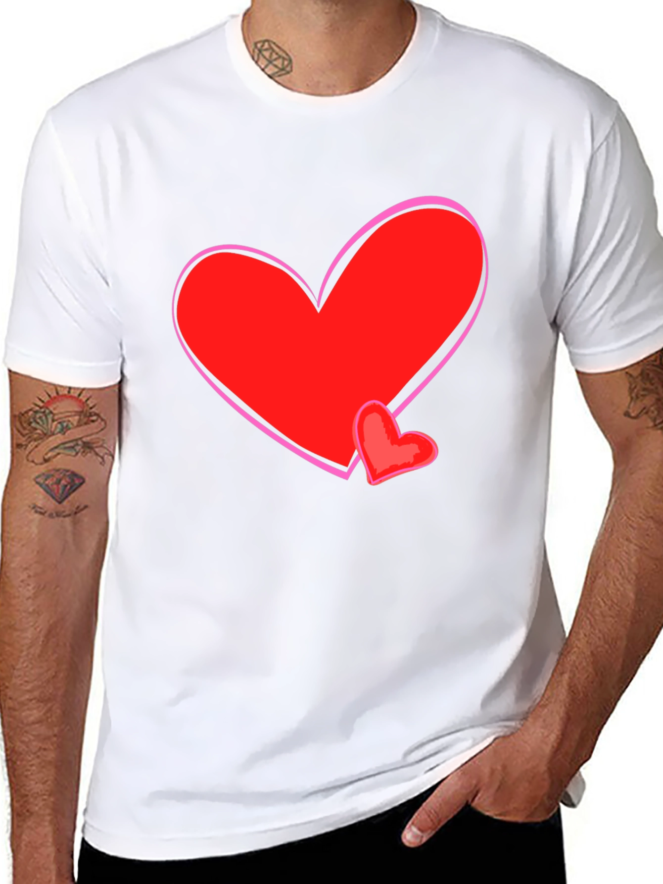 Heart Graphic T-Shirt - Black Cotton Casual Tee