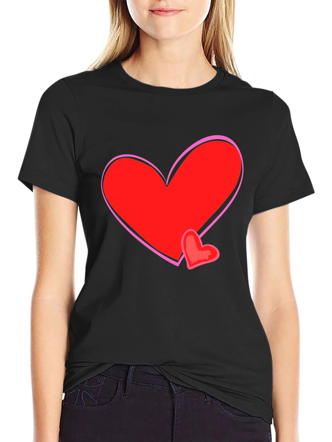 Heart Graphic T-Shirt - Black Cotton Casual Tee