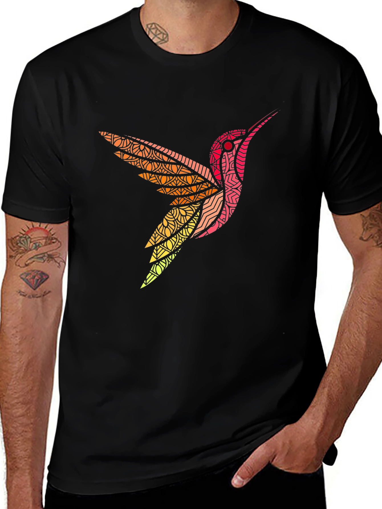 Hummingbird Graphic Print Mens Black T-Shirt
