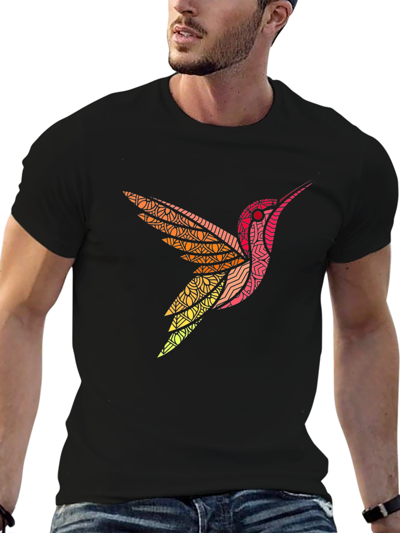 Hummingbird Graphic Print Mens Black T-Shirt