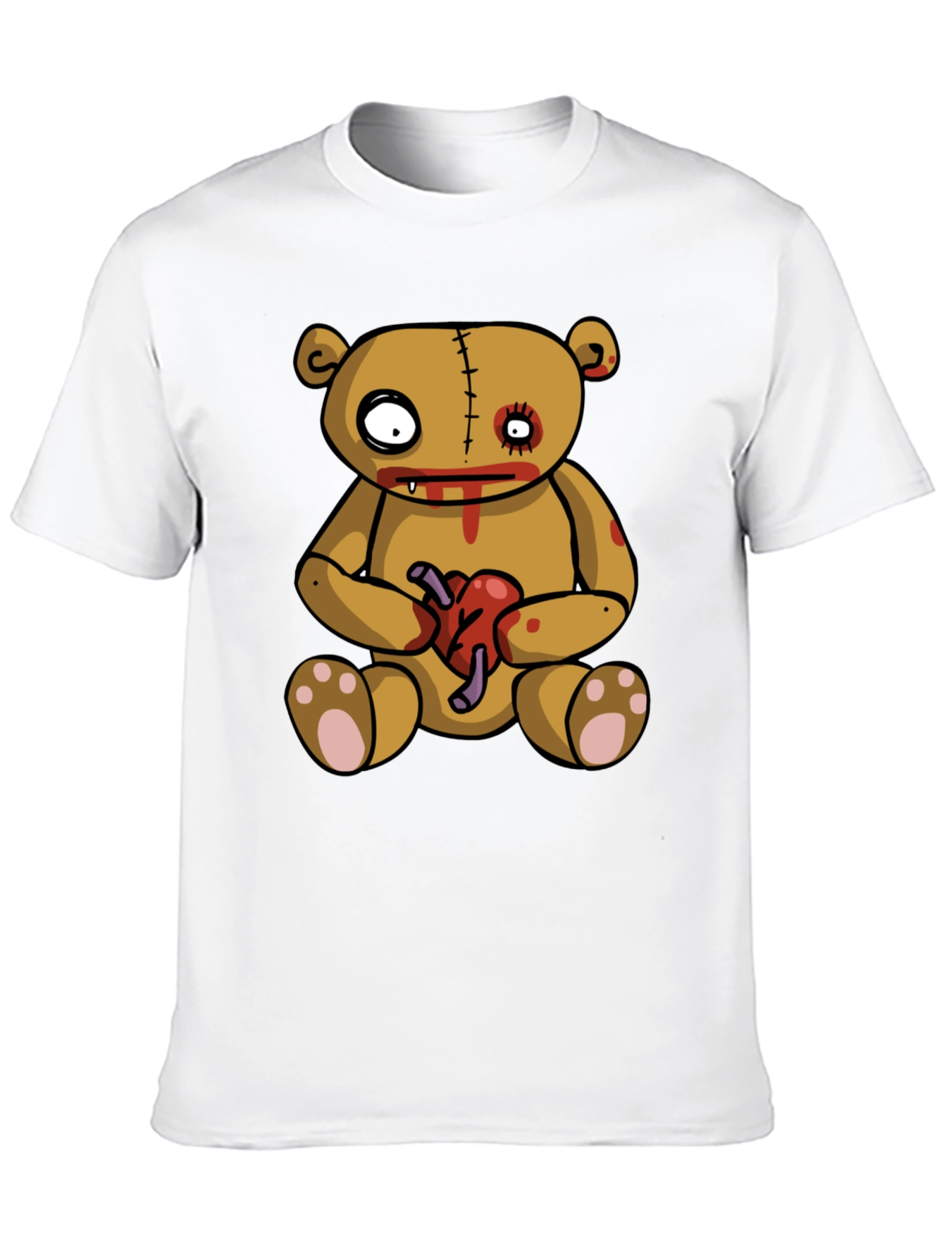 Zombie Teddy Bear Heart Graphic Black T-Shirt