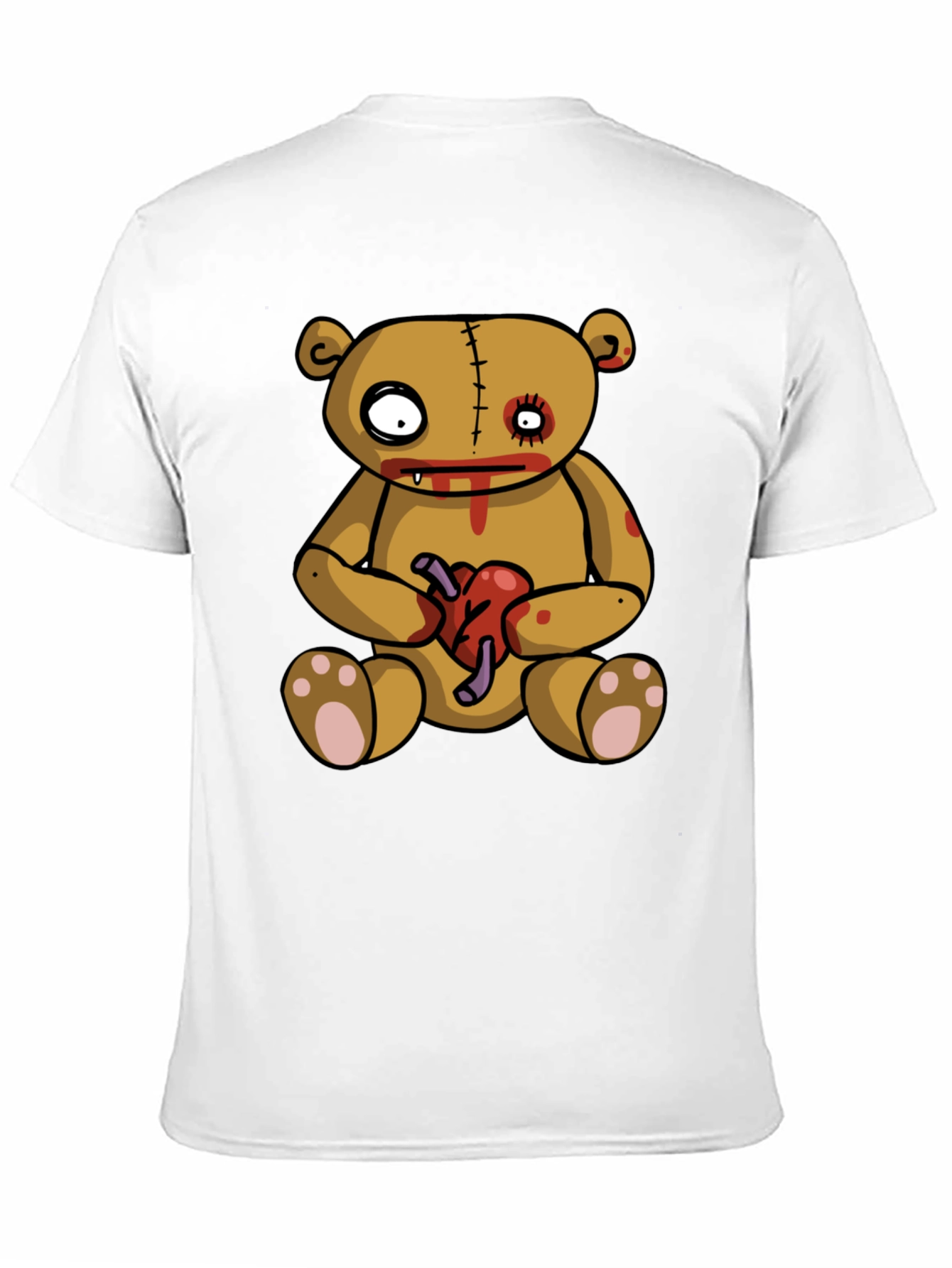 Zombie Teddy Bear Heart Graphic Black T-Shirt
