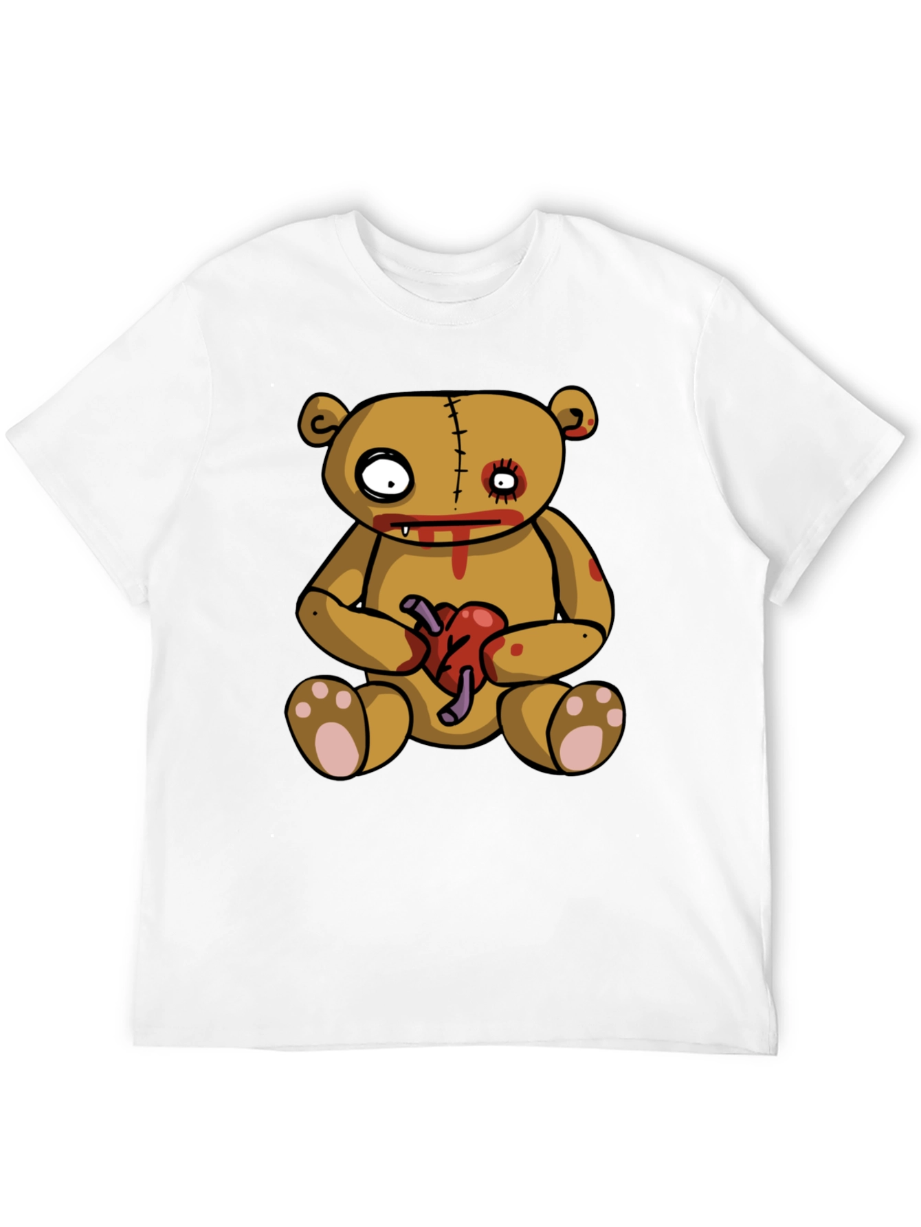 Zombie Teddy Bear Heart Graphic Black T-Shirt