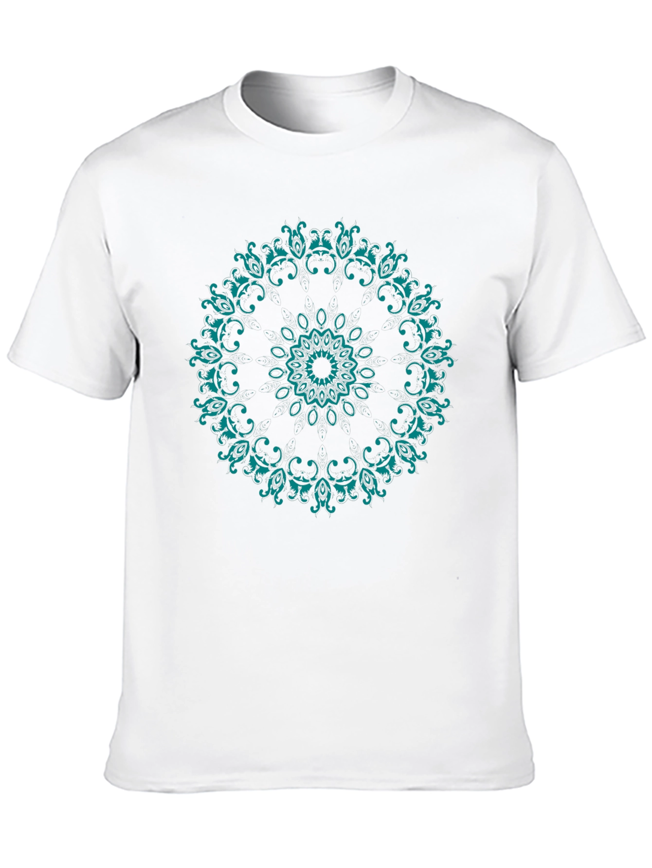 Mens Black T-Shirt with Teal Mandala Design