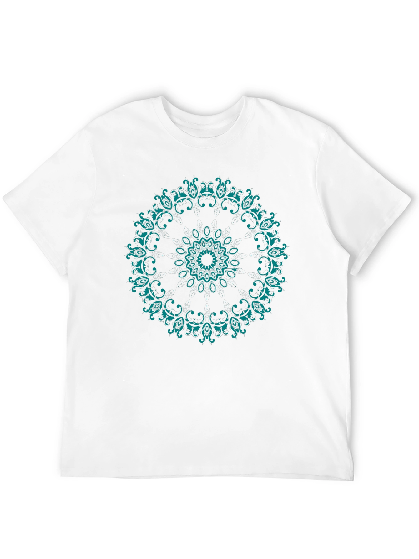 Mens Black T-Shirt with Teal Mandala Design