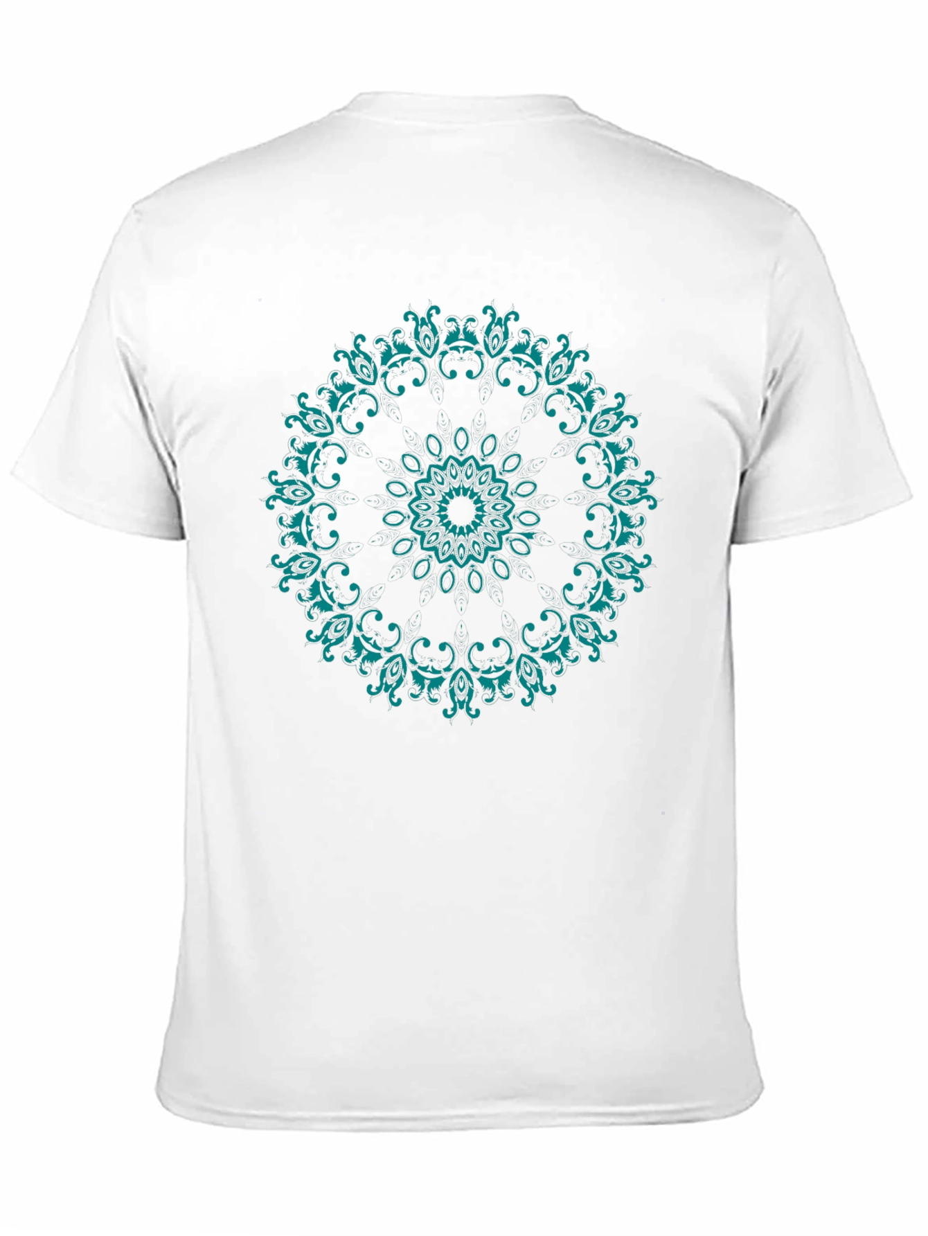 Mens Black T-Shirt with Teal Mandala Design