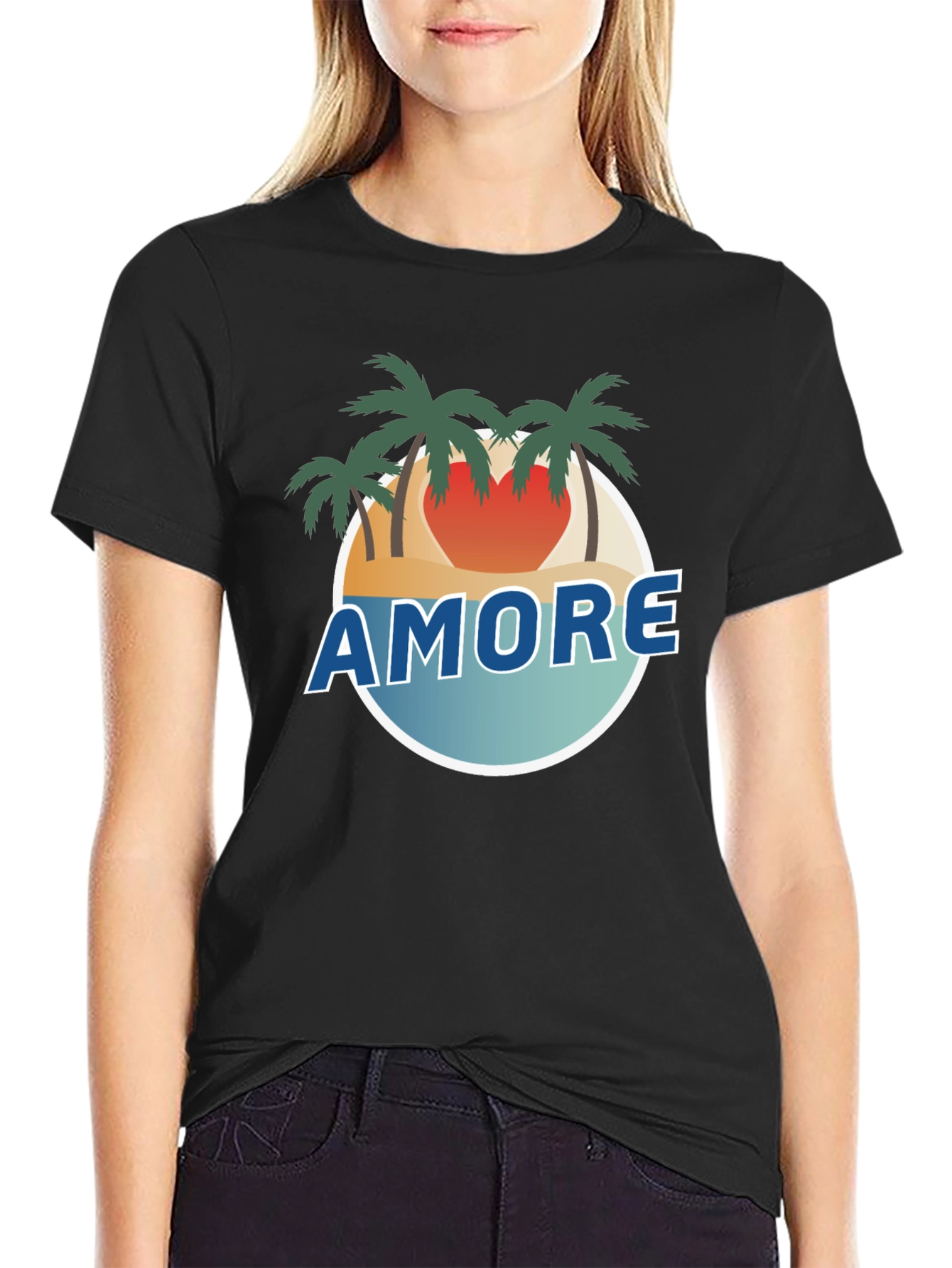 Amore Beach Scene Black T-Shirt