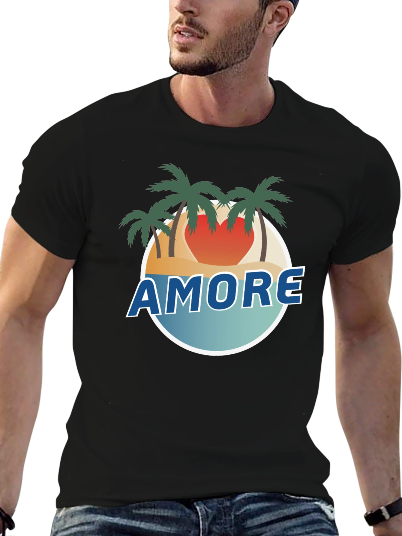 Amore Beach Scene Black T-Shirt