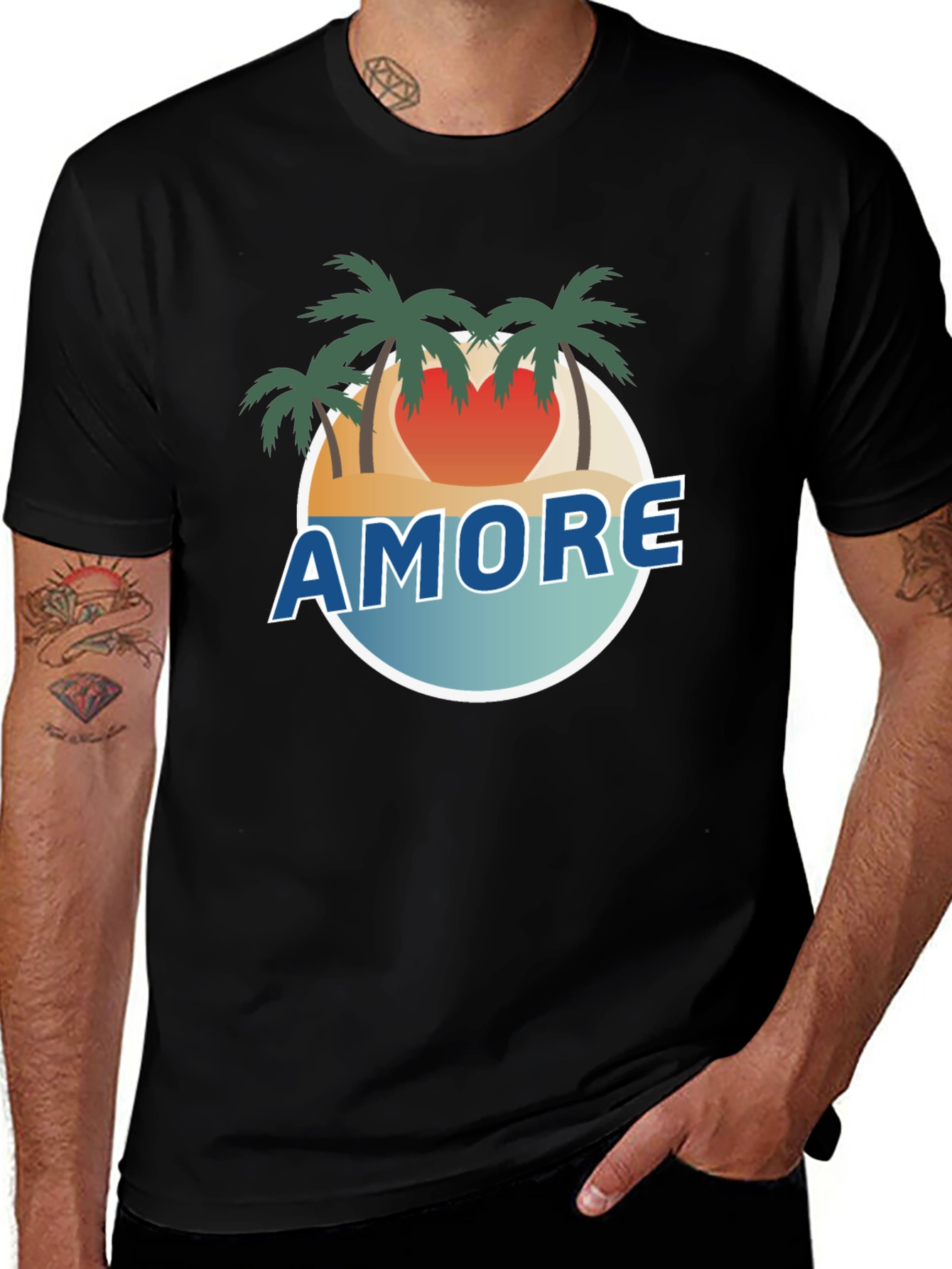 Amore Beach Scene Black T-Shirt
