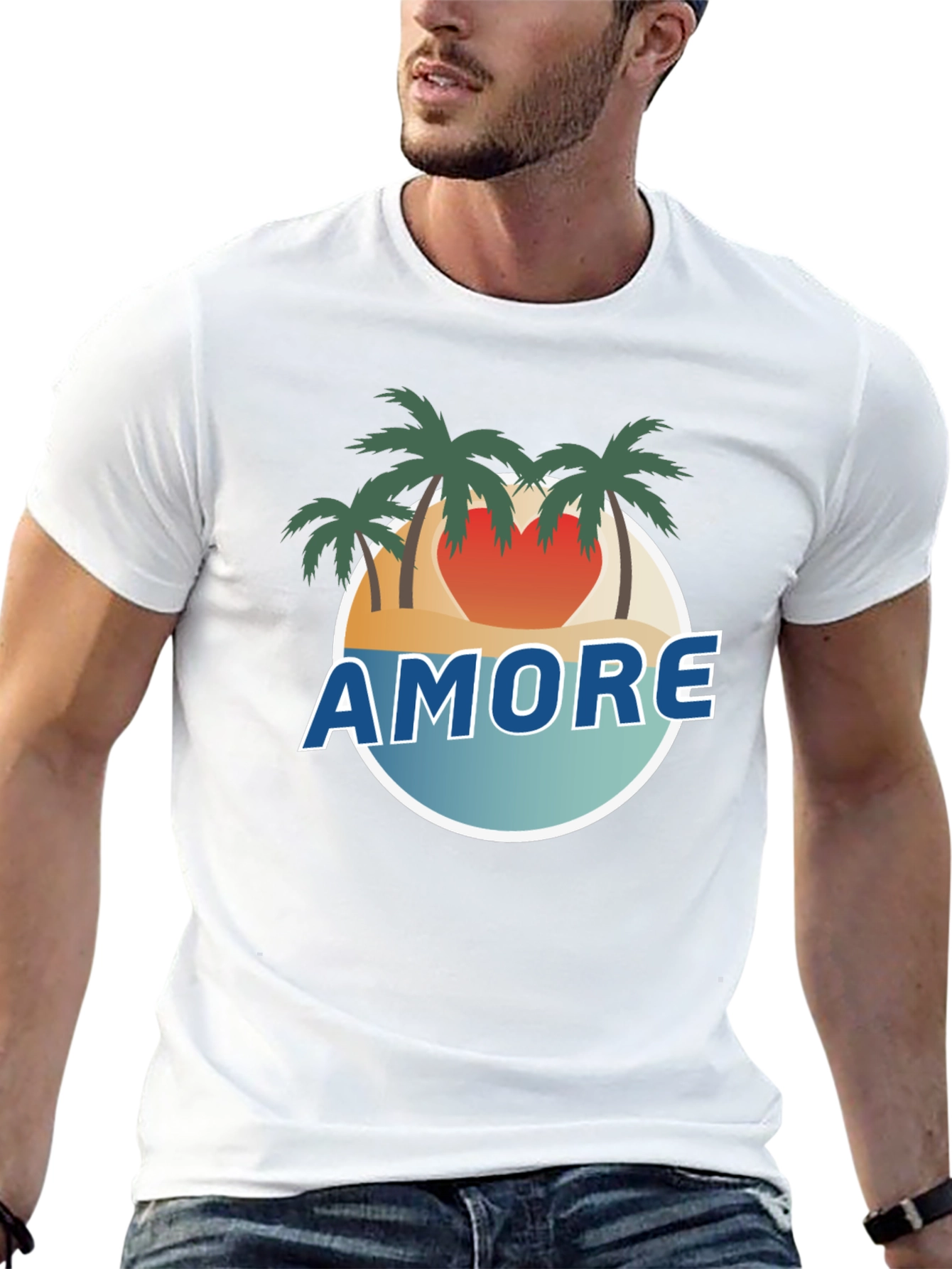 Amore Beach Scene Black T-Shirt