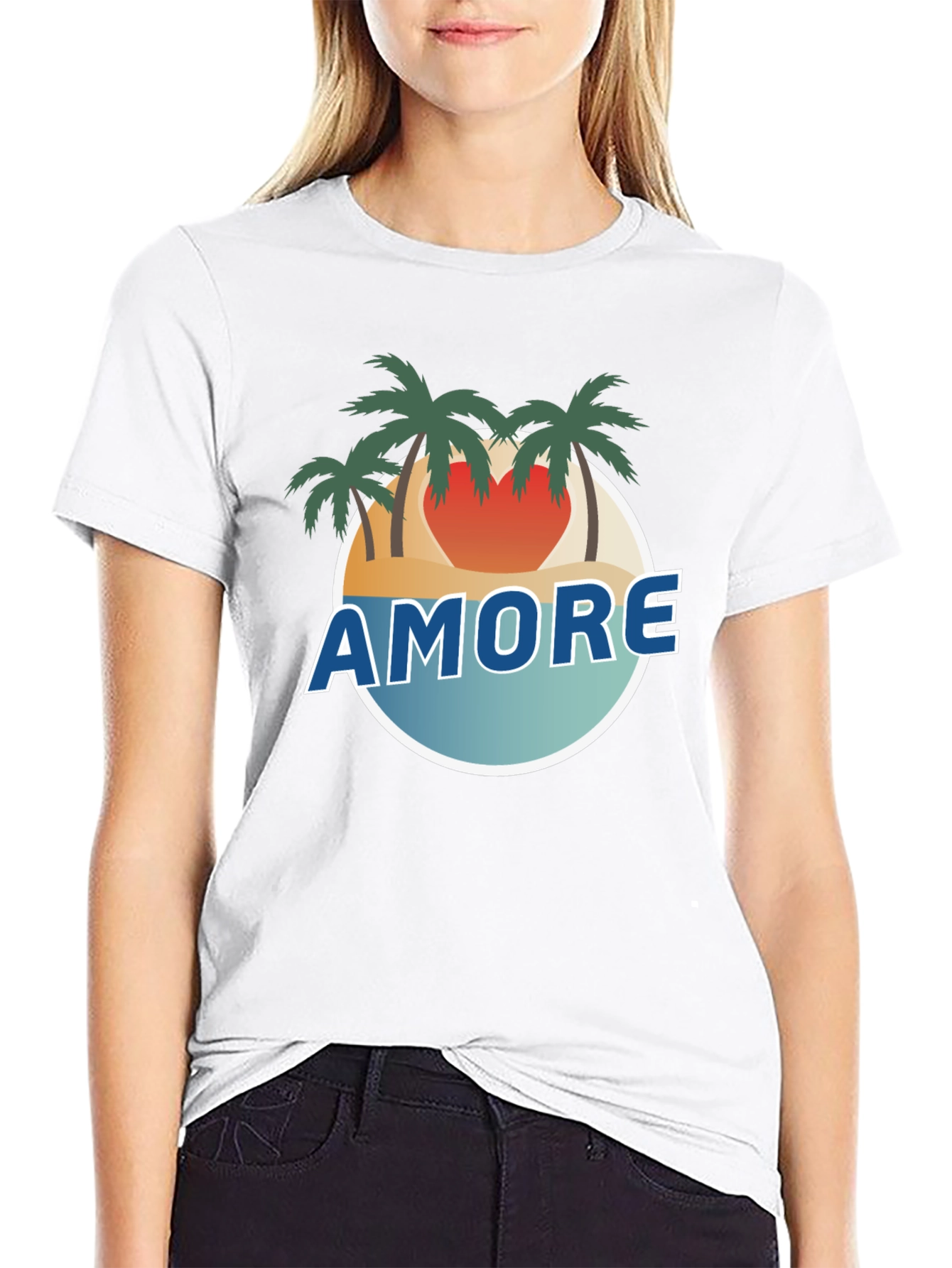 Amore Beach Scene Black T-Shirt