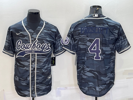 Men's Dallas Cowboys Dak Prescott #4 Grey Camouflage Game Jerseys Joint Edition