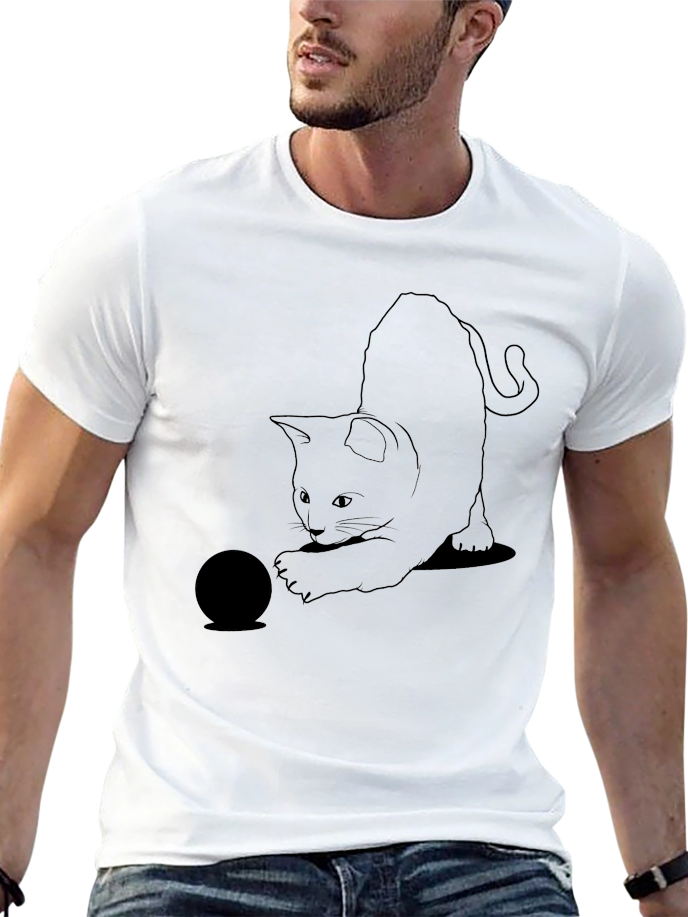 Black Cat Playing T-Shirt - Unique Graphic Tee