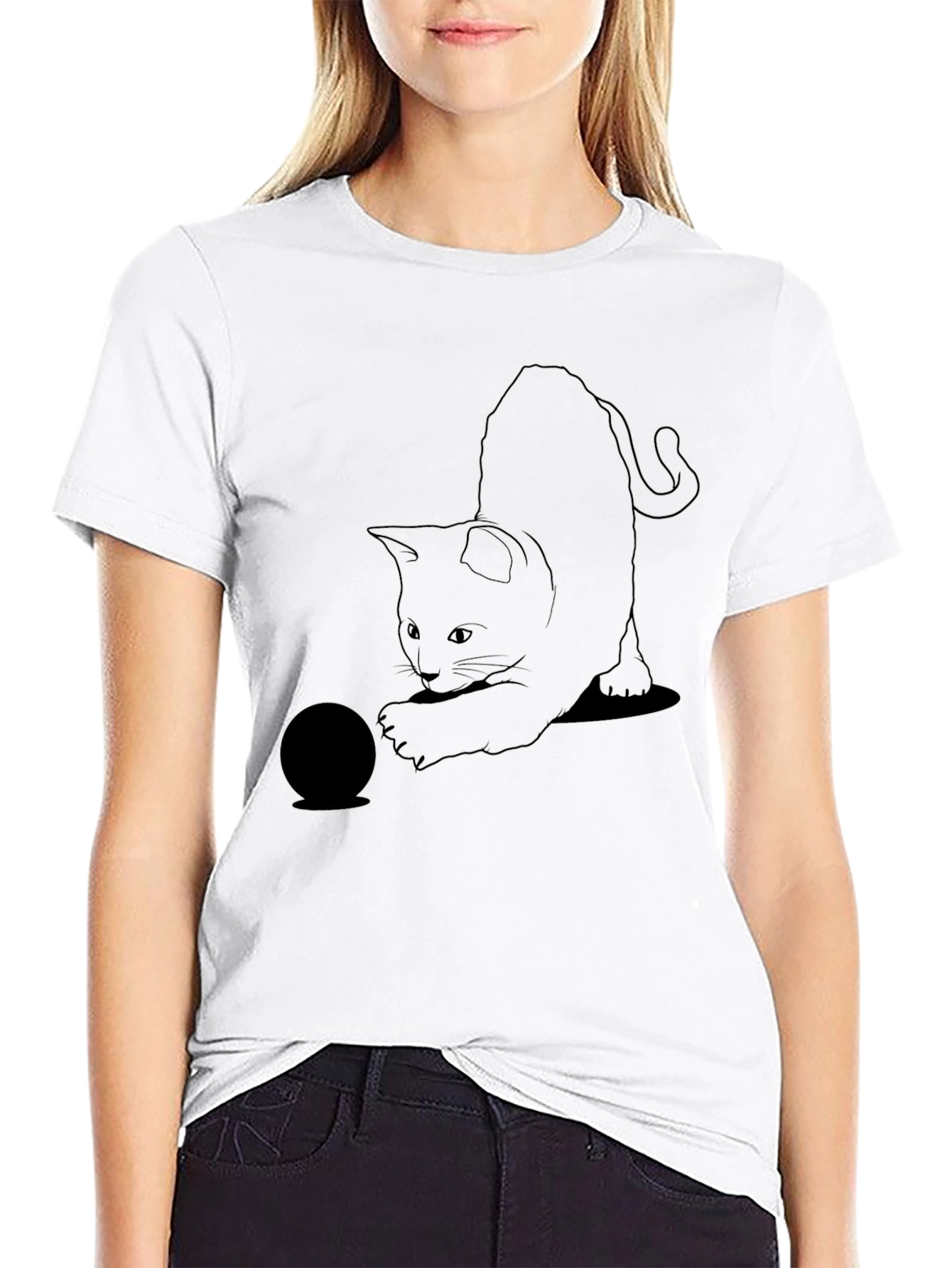 Black Cat Playing T-Shirt - Unique Graphic Tee