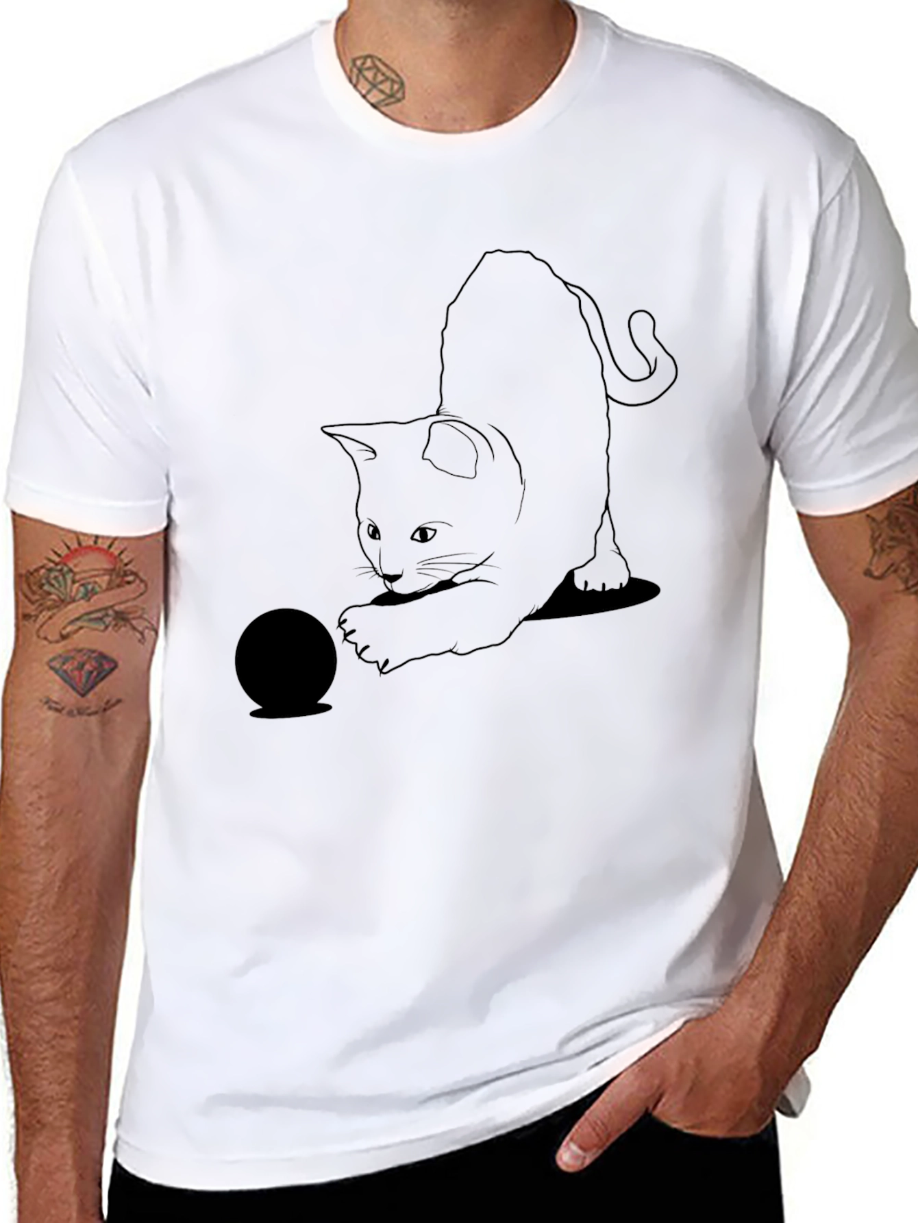 Black Cat Playing T-Shirt - Unique Graphic Tee