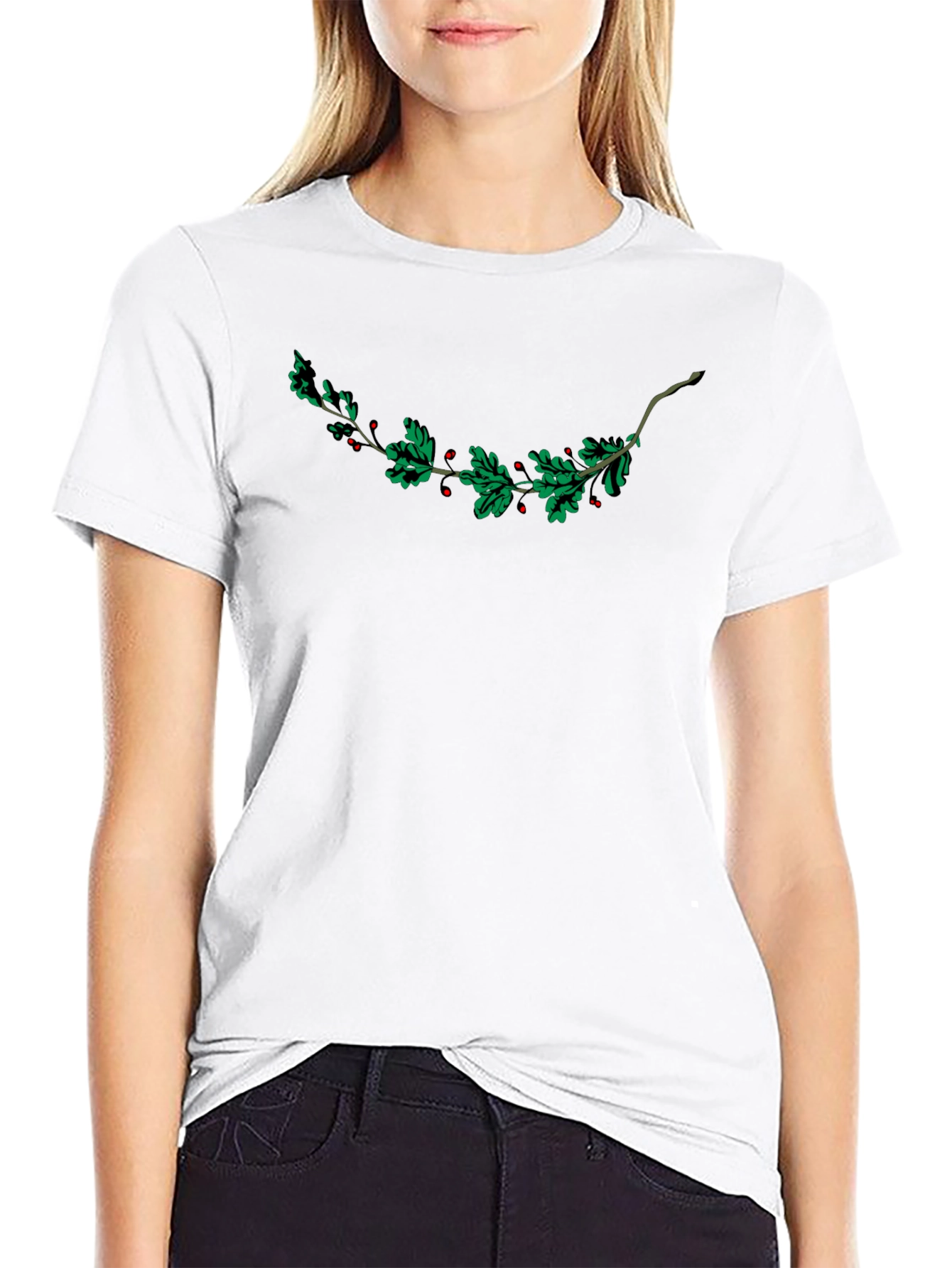 Festive Holly Berry Branch Graphic Tee - Black