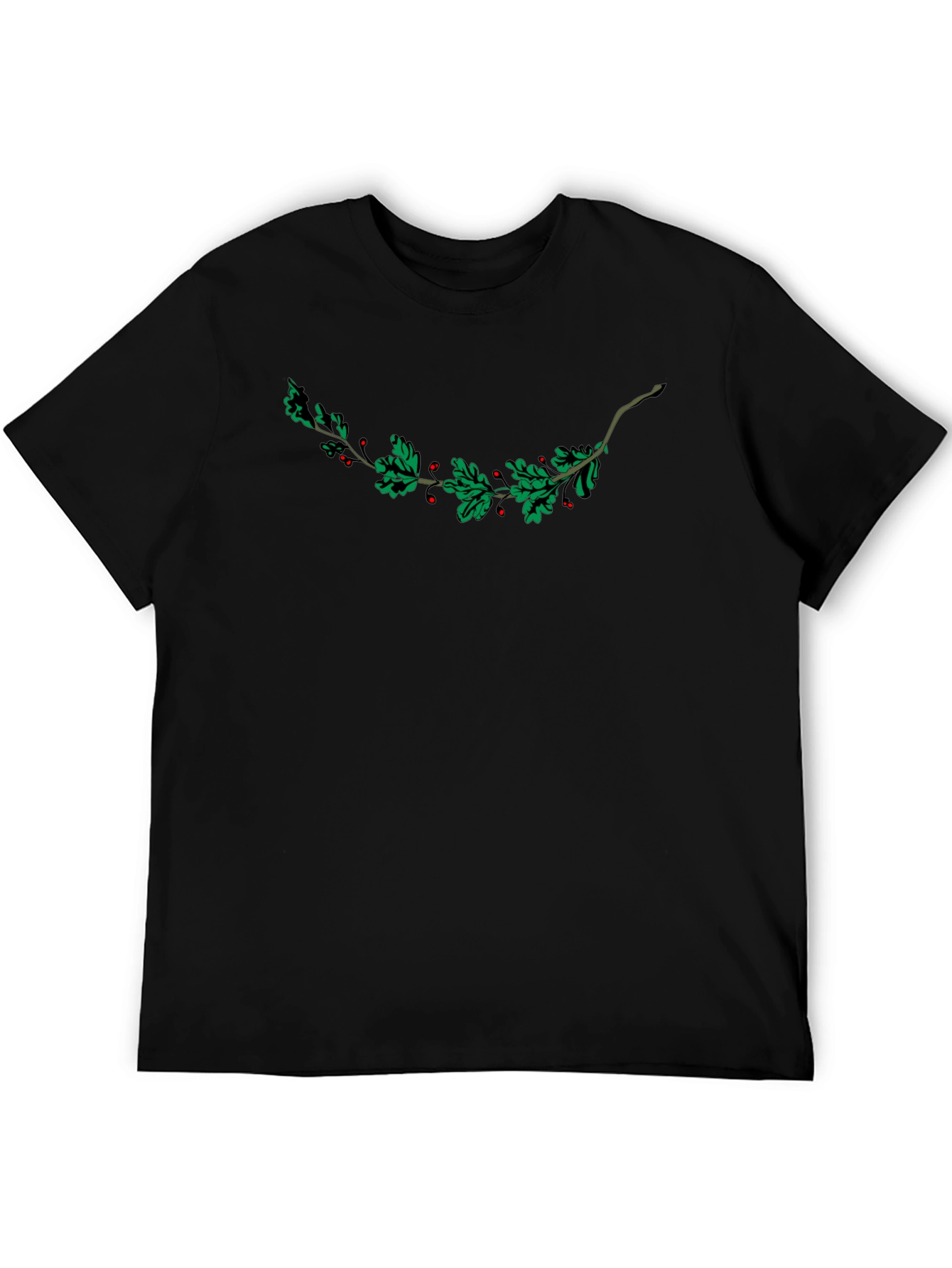 Festive Holly Berry Branch Graphic Tee - Black