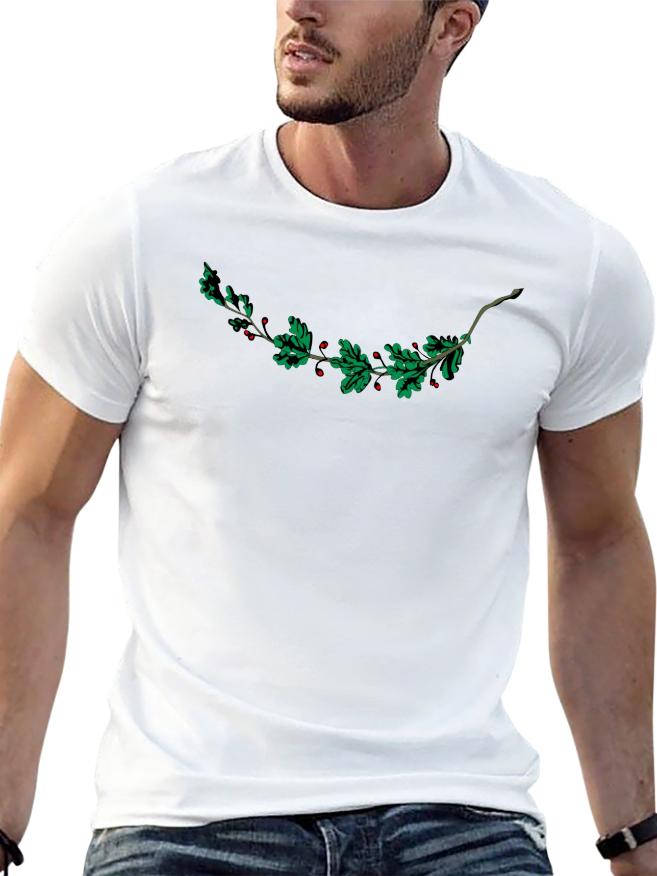 Festive Holly Berry Branch Graphic Tee - Black