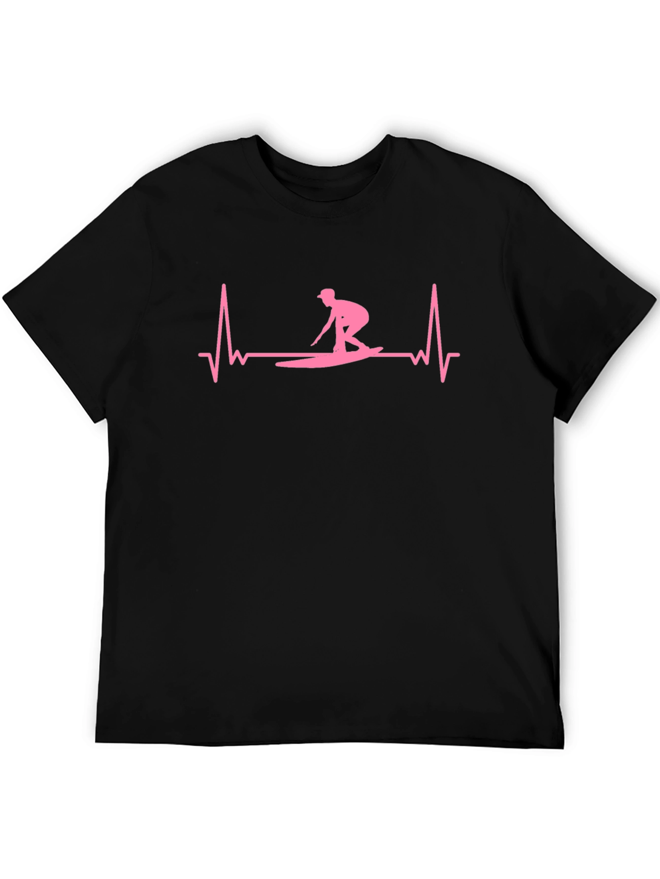 Surfing Heartbeat T-Shirt - Black Cotton Tee
