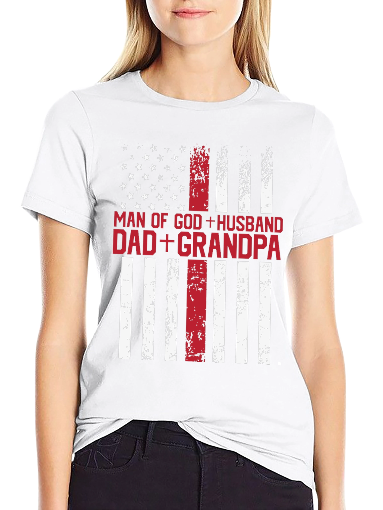Man of God Husband Dad Grandpa Flag T-Shirt