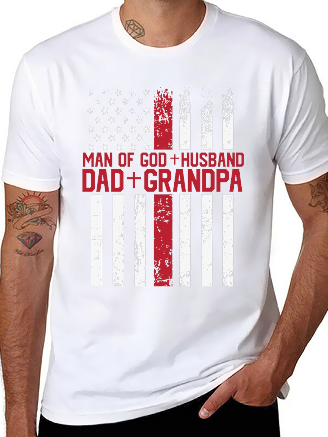 Man of God Husband Dad Grandpa Flag T-Shirt