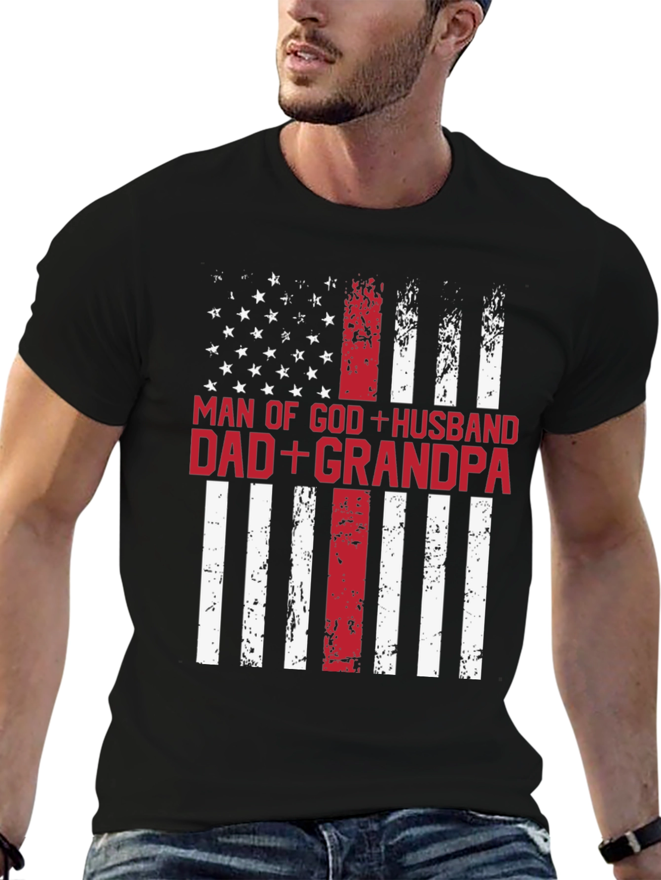 Man of God Husband Dad Grandpa Flag T-Shirt