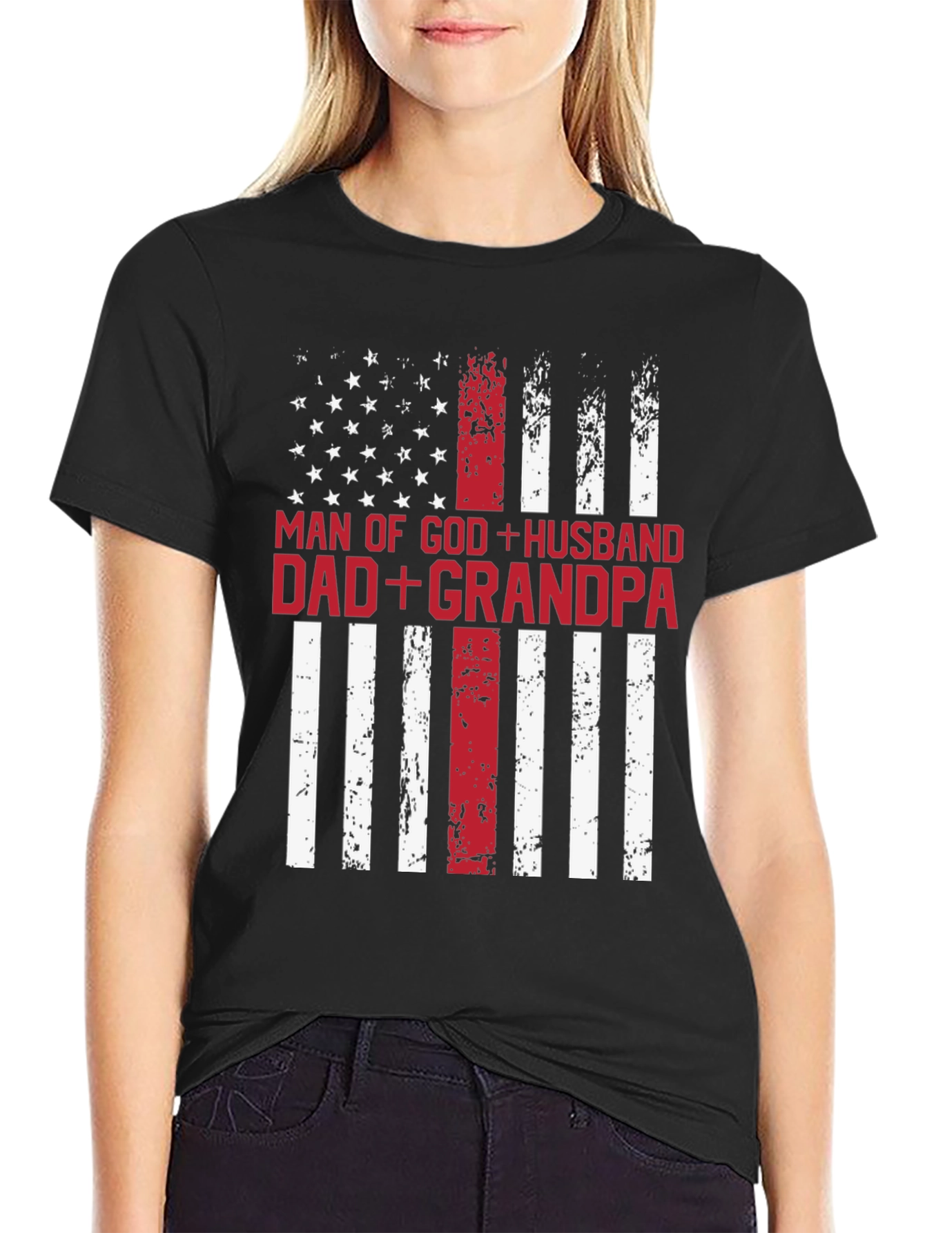 Man of God Husband Dad Grandpa Flag T-Shirt
