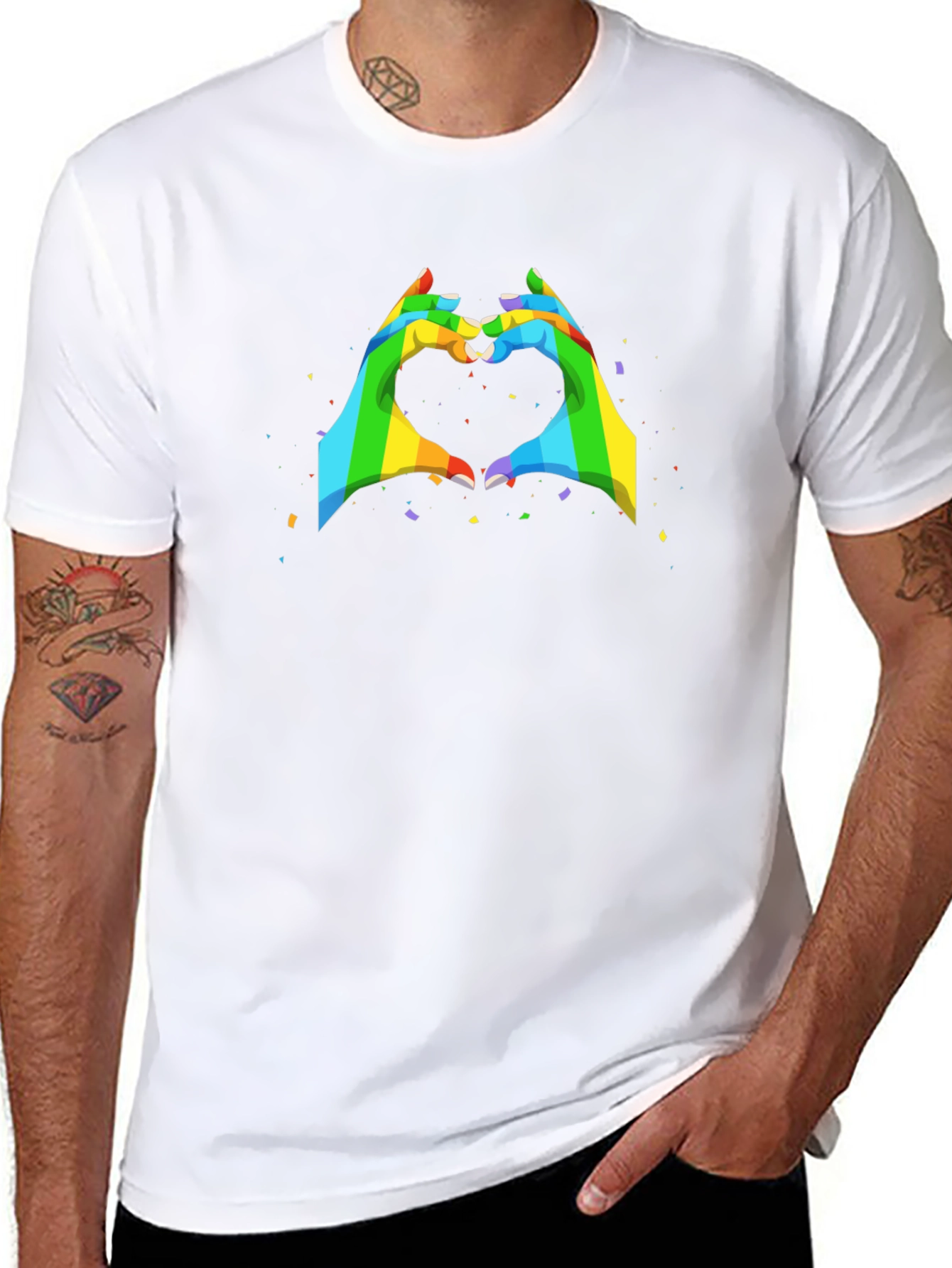 Rainbow Heart Hands Graphic Tee - Black