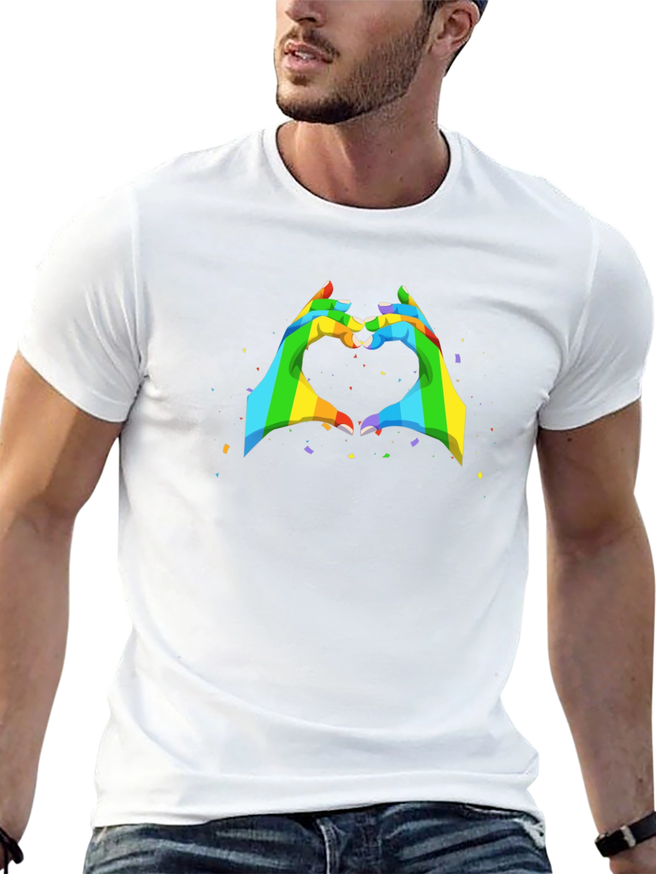 Rainbow Heart Hands Graphic Tee - Black