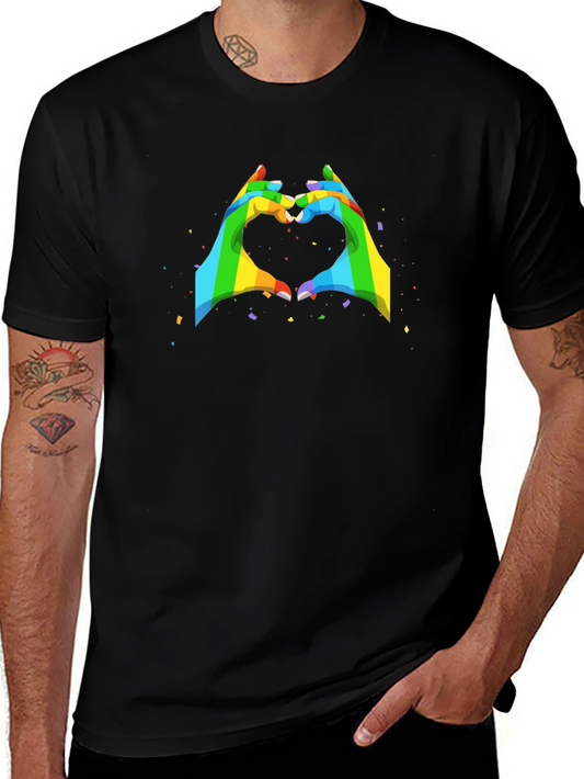 Rainbow Heart Hands Graphic Tee - Black