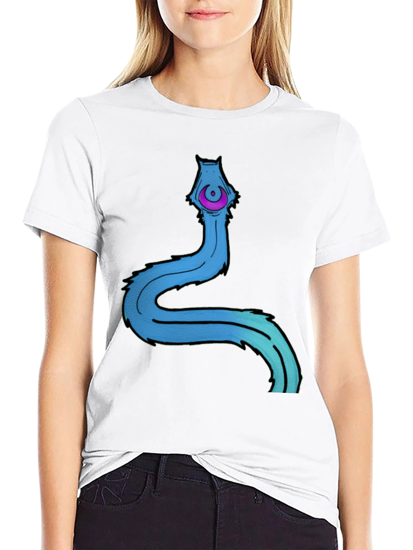 Mens Black T-Shirt with Cartoon Worm Graphic
