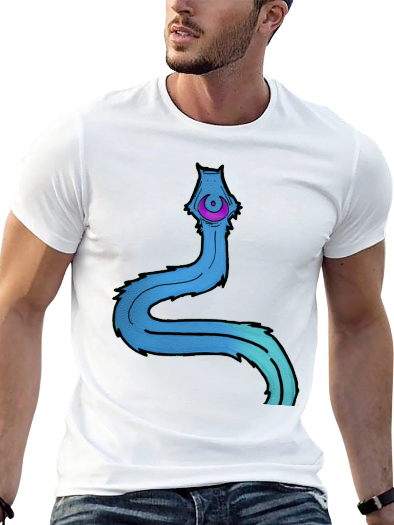 Mens Black T-Shirt with Cartoon Worm Graphic