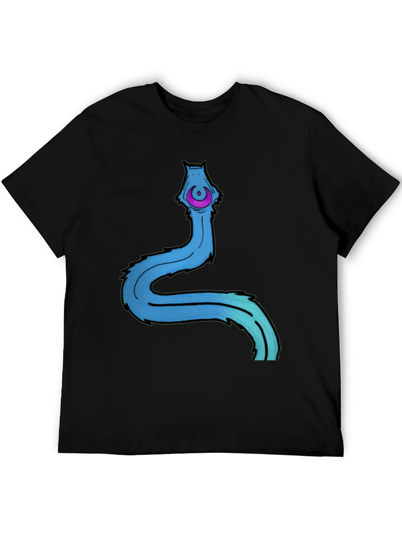 Mens Black T-Shirt with Cartoon Worm Graphic