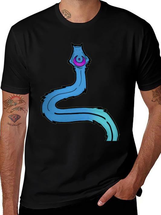 Mens Black T-Shirt with Cartoon Worm Graphic