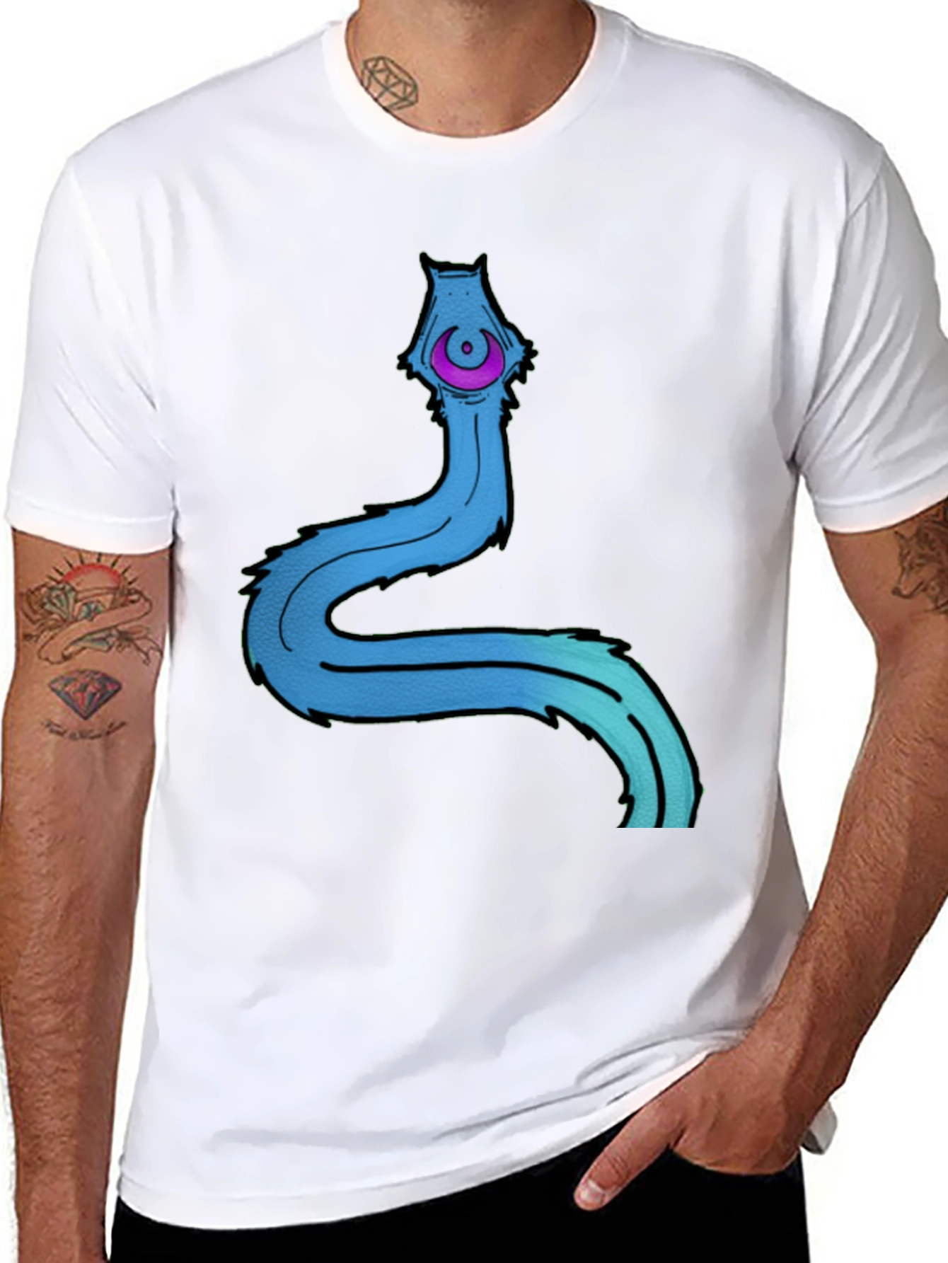 Mens Black T-Shirt with Cartoon Worm Graphic