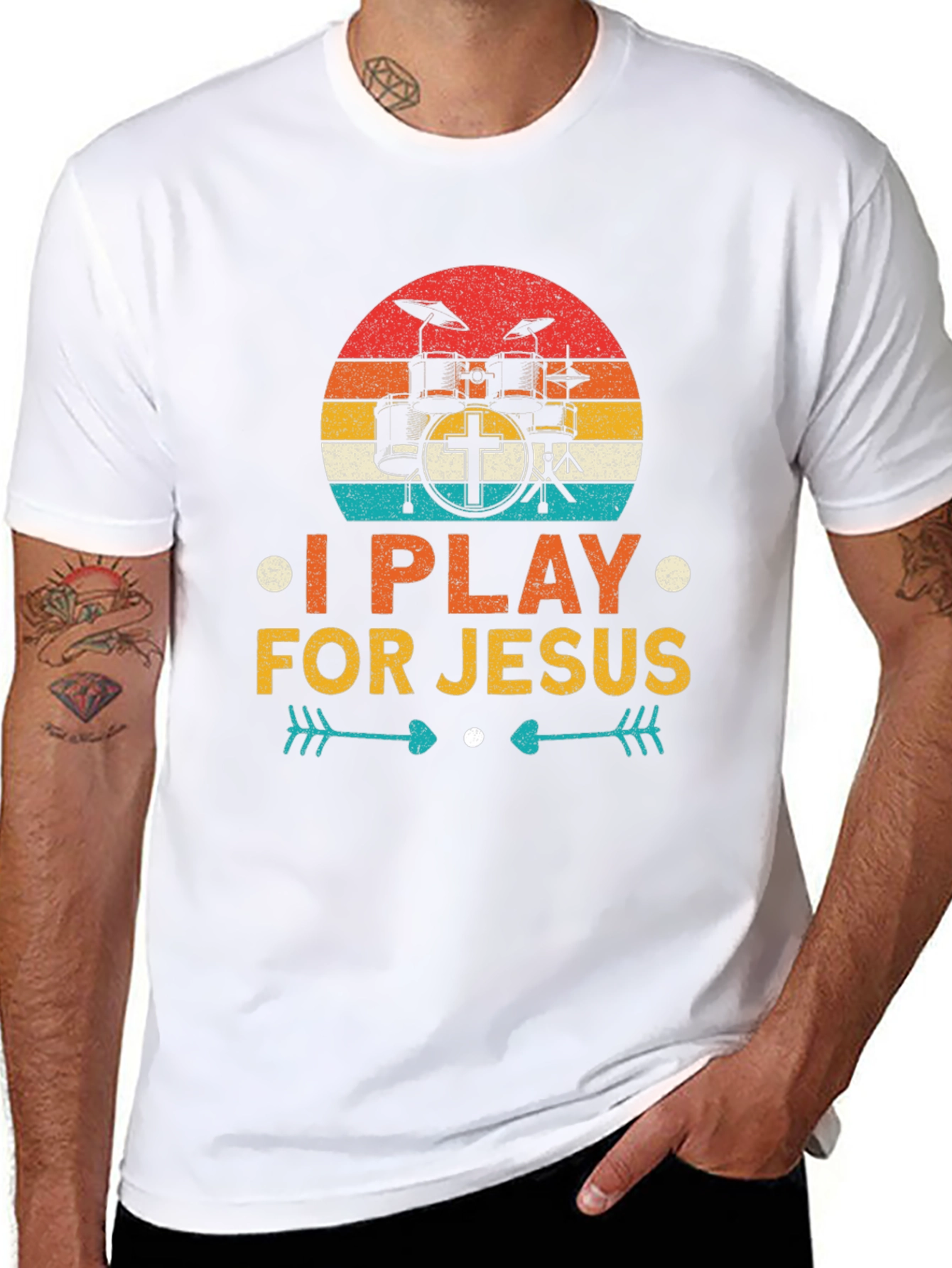 I Play For Jesus Drummer T-Shirt Christian Tee