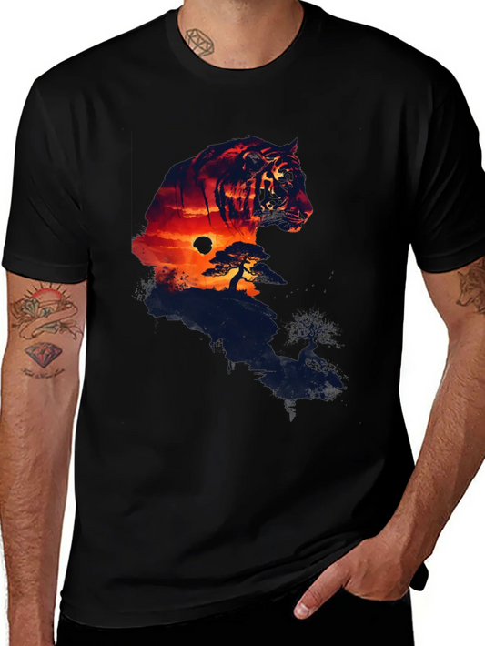 Sunset Tiger Graphic T-Shirt - Stylish Mens Tee
