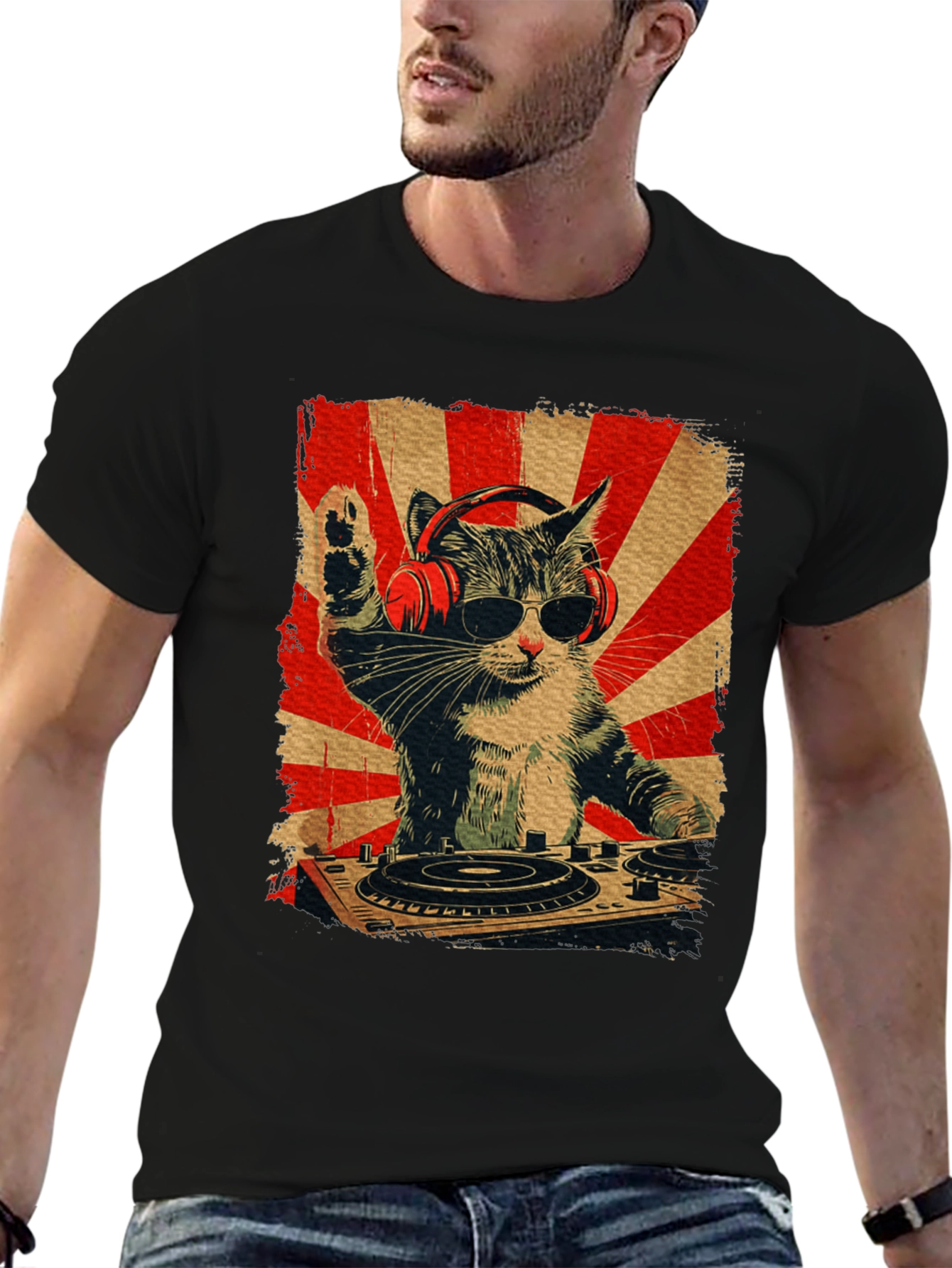 DJ Cat Graphic Tee - Black T-Shirt