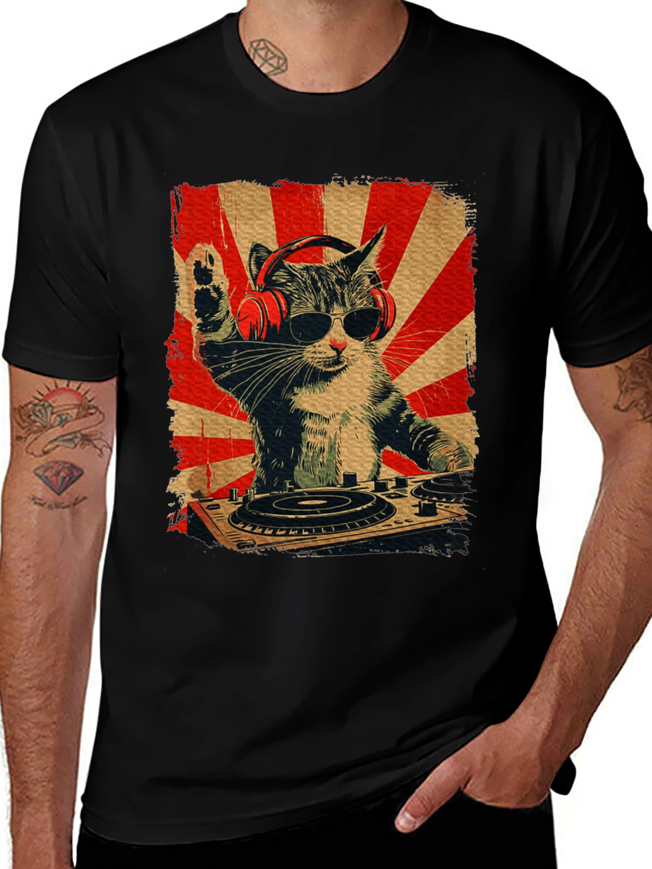 DJ Cat Graphic Tee - Black T-Shirt