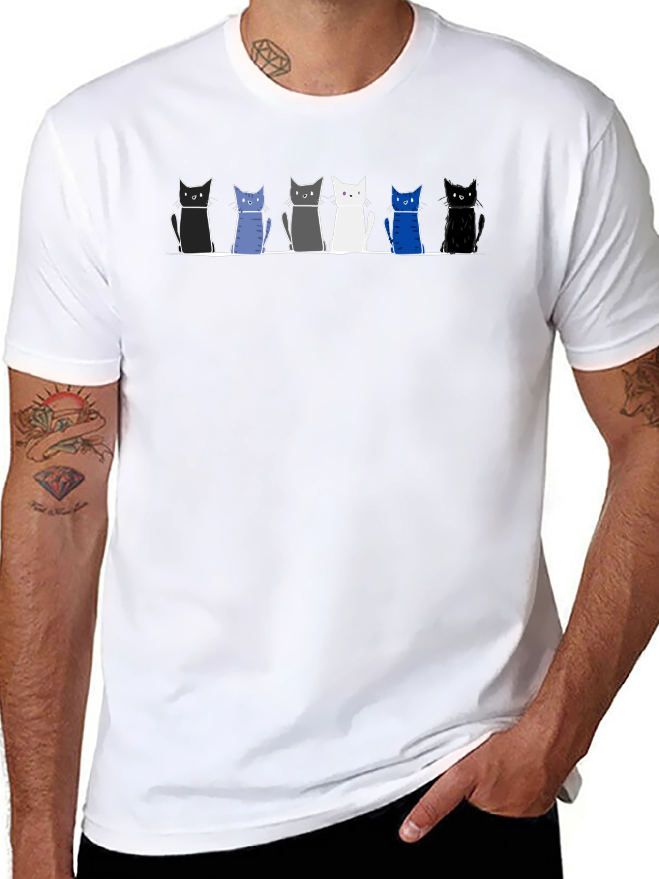 Cat Lineup Graphic Tee - Mens Black T-Shirt