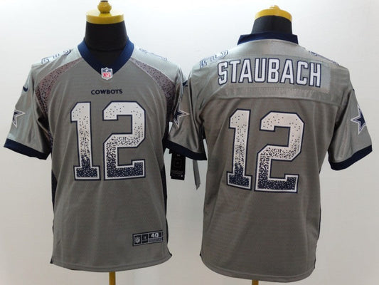 Men's Dallas Cowboys Roger Staubach #12 Gray Game Jerseys