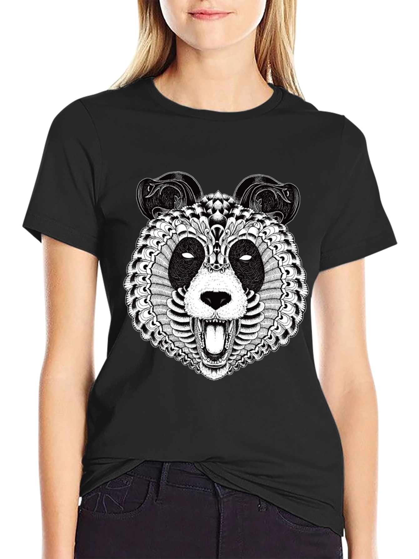 Intricate Panda Graphic T-Shirt - Black