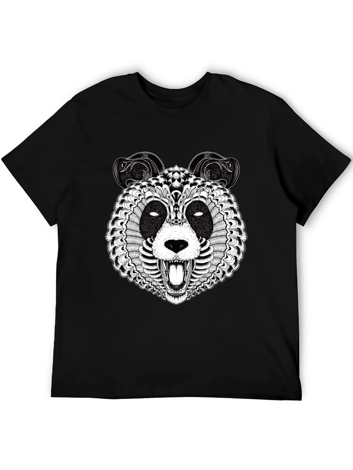Intricate Panda Graphic T-Shirt - Black