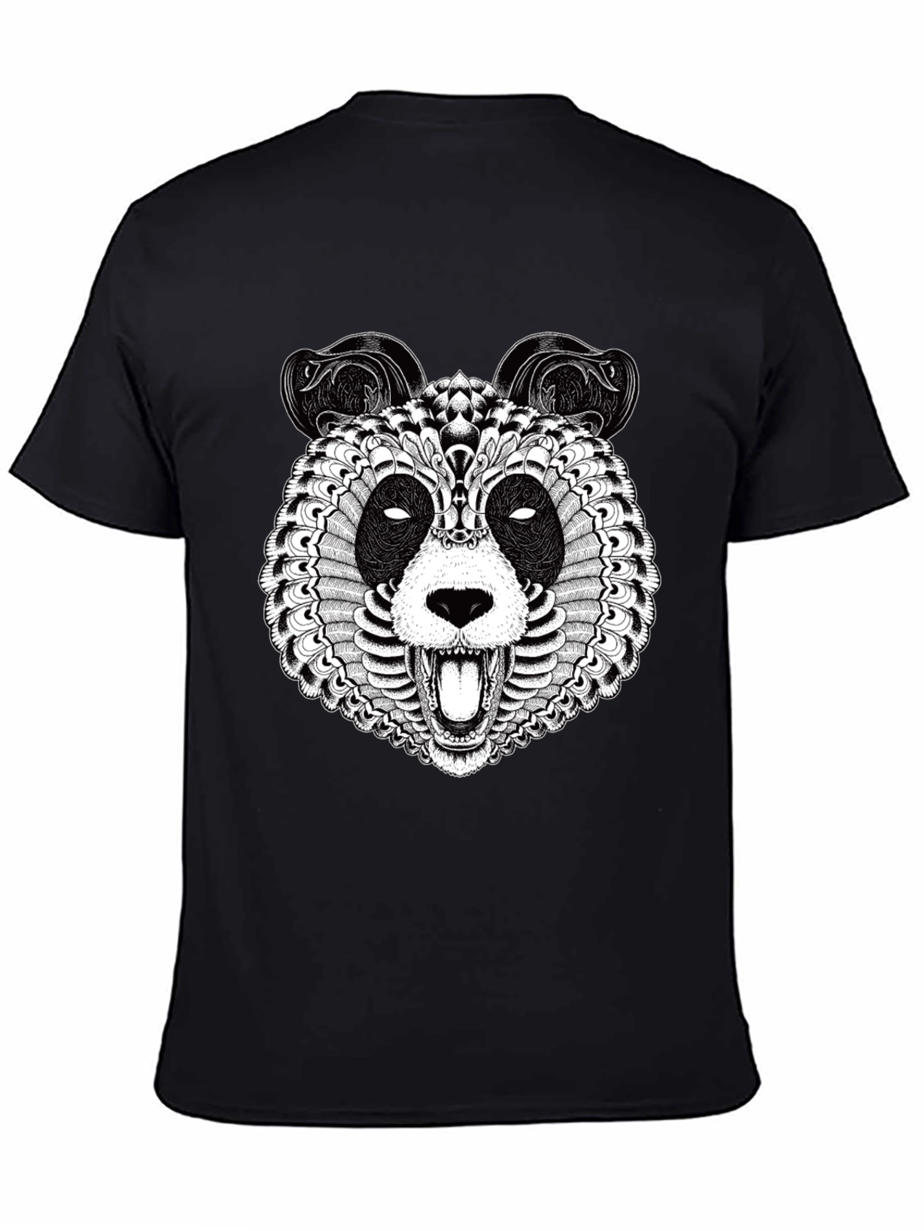 Intricate Panda Graphic T-Shirt - Black