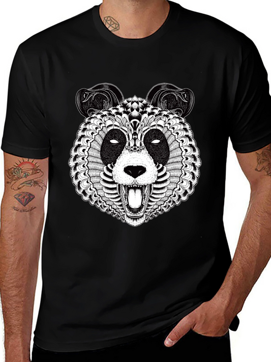 Intricate Panda Graphic T-Shirt - Black