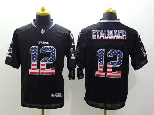 Men's Dallas Cowboys Roger Staubach #12 Black Game Jerseys