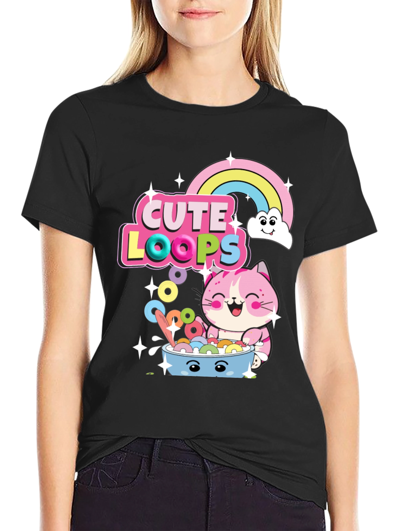Cute Loops Cartoon Cat T-Shirt
