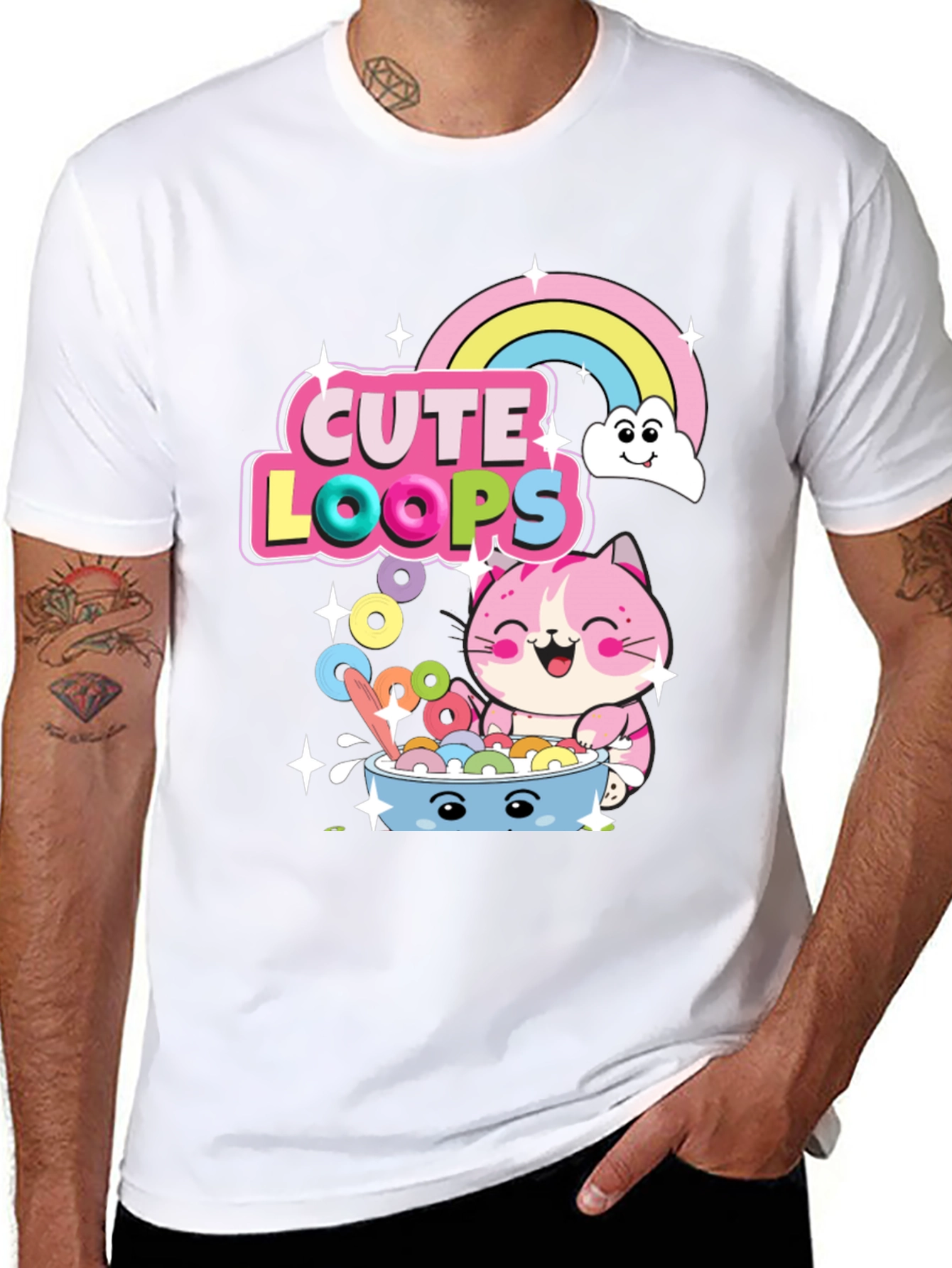 Cute Loops Cartoon Cat T-Shirt